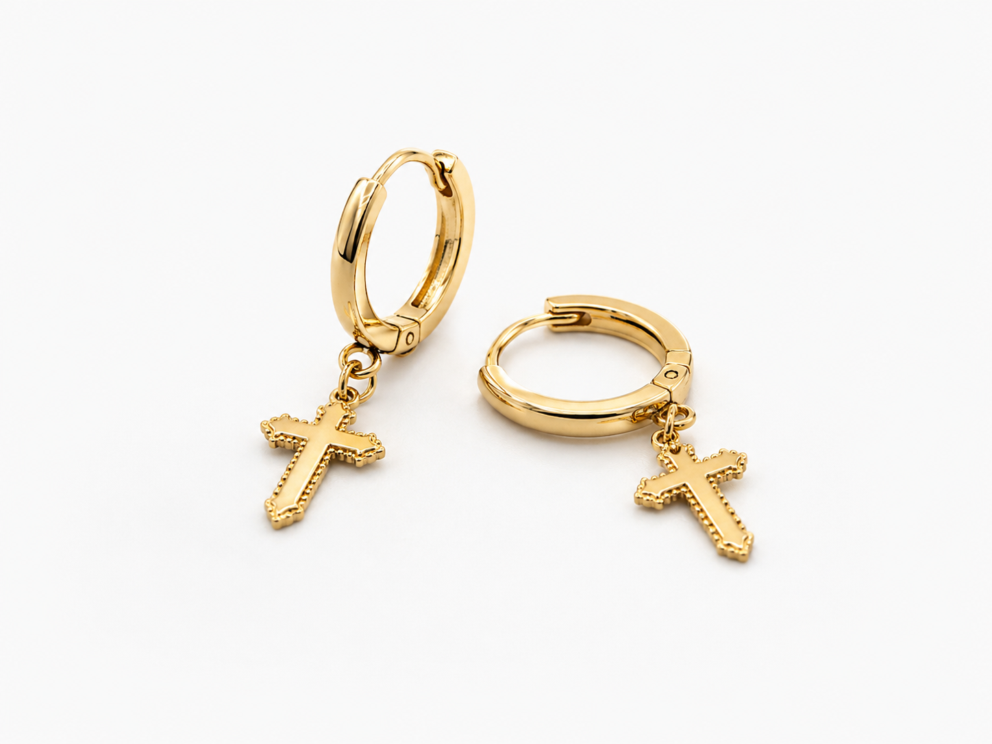 Cross Charm Hoop Earrings 14K