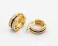 Gold Blue Enamel & CZ Hoop Earrings