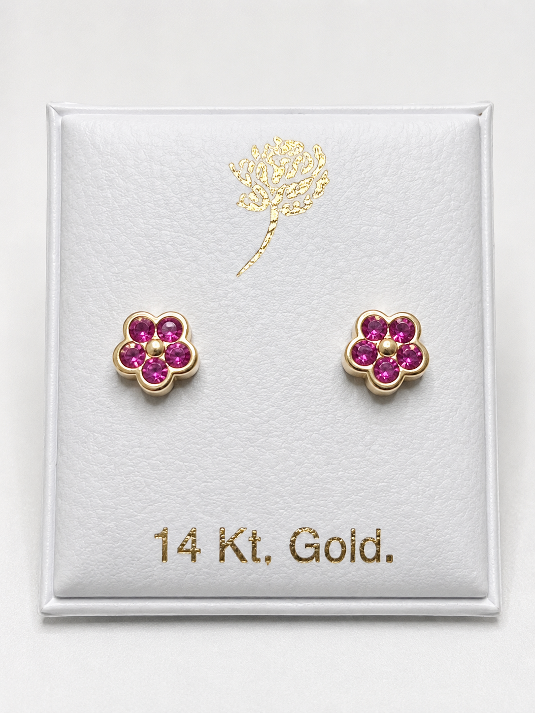 Ruby Blossom Gold Stud Earrings