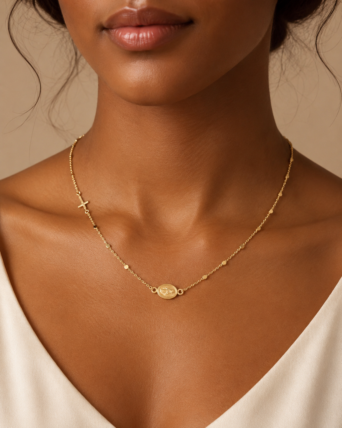Gold Medallion Cross Necklace