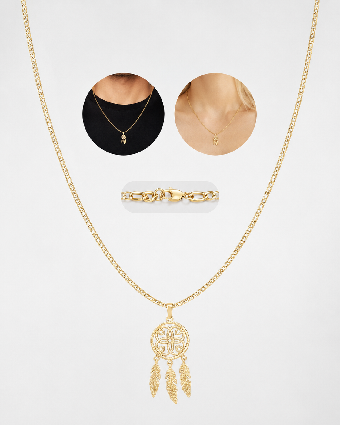Gold Dreamcatcher Feather Necklace