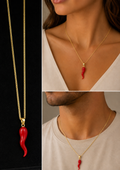 Gold Red Chili Pepper Necklace