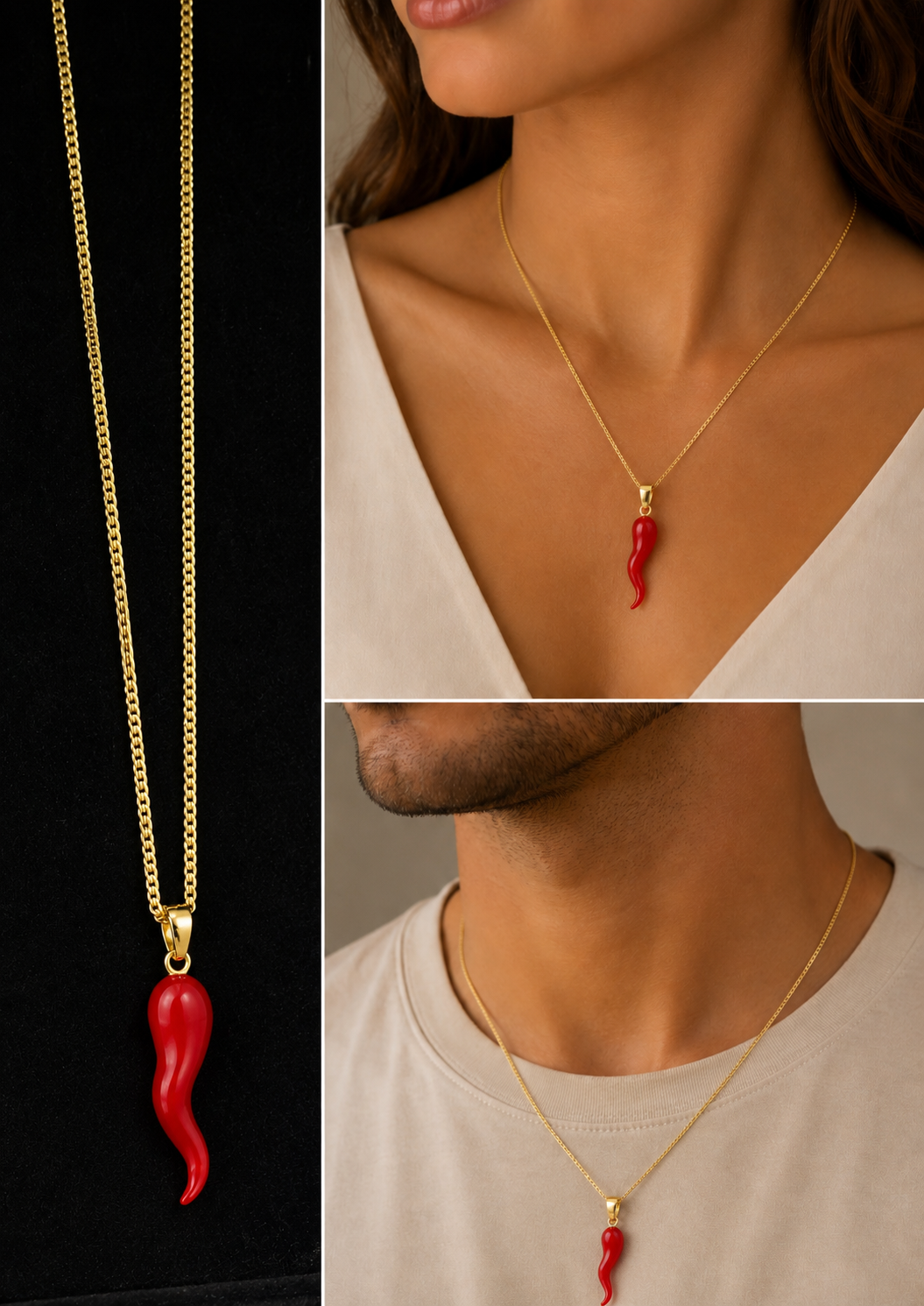 Gold Red Chili Pepper Necklace
