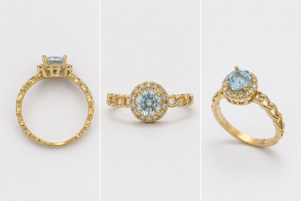 Twisted Halo Blue Stone Ring