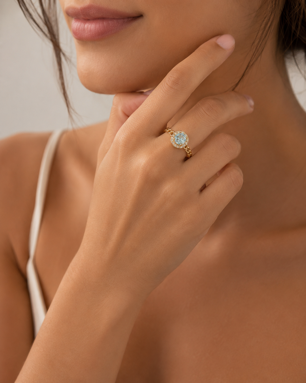 Twisted Halo Blue Stone Ring